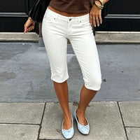 American Retro Low Rise Capri Jeans for Women Stretch Straight Leg Denim Capris Skinny Knee Length Cropped Pants Y2k Streetwear
