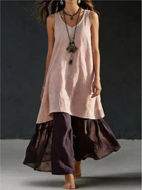 Summer Simple Sleeveless Loose Long Dresses Women Fashion V Neck Bohemian Vest Dress Casual New A-line Dress Vacation Clothing