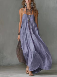 New Summer Spaghetti Strap Boho Maxi Dress Woman Sexy O-neck Loose Pleated Long Dresses Spring Sleeveless Fashion Vacation Dress