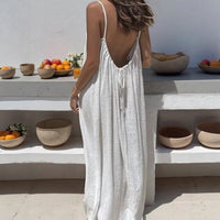 Women's Loose Sundress Sexy Backless Lace Up Slip White Linen Homewear Long Maxi Party Dresses OUFY-20260409001