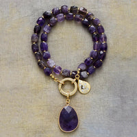 Luxury Natural Amethyst Pendant Beaded Lariat Necklace