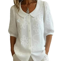 New Women's Retro Embroidered Floral Clothing with Classic Button Design, Loose, Comfortable and Laid-back Style Top