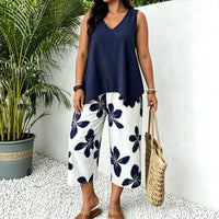 Pants Suit Women 2 Piece Sets Blouse Top Wide Leg Trousers Print Outfits Shirt Floor Length Ensemble Spring 2026 Office Lady