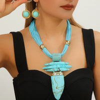 Western Jewelry Set Fashion Irregular Imitation Turquoise Wax Rope Statement Necklace And Earrings