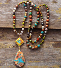 Gorgeous New Natural Stones Antique Charm Geometric Pendant Necklace Women Elegant Rosary Neck Chain Jewelry Gifts Wholesale